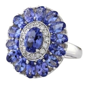 Purple Gemstone Silvertone Ring w/Diamond CZ's